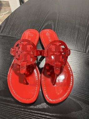 Tory Burch Red Patent Logo Thong Sandals